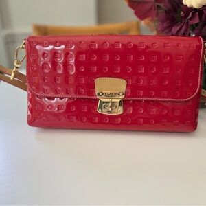 Arcadia Glossy Red Clutch with Gold Accents